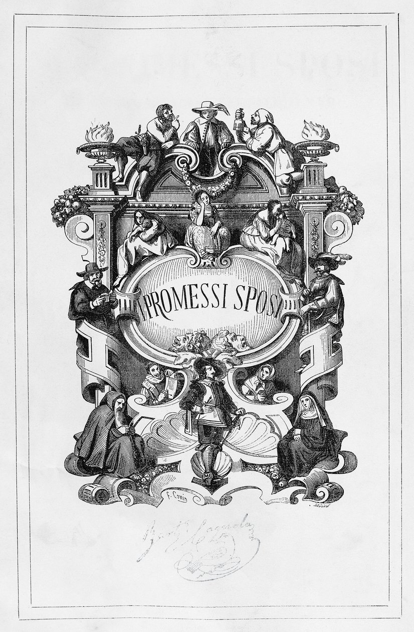 The Betrothed, página de título de Francesco Gonin (1808-1889) para a edição de 1840-1842 do romance de Alessandro Manzoni (1785-1873), Itália de Francesco Gonin