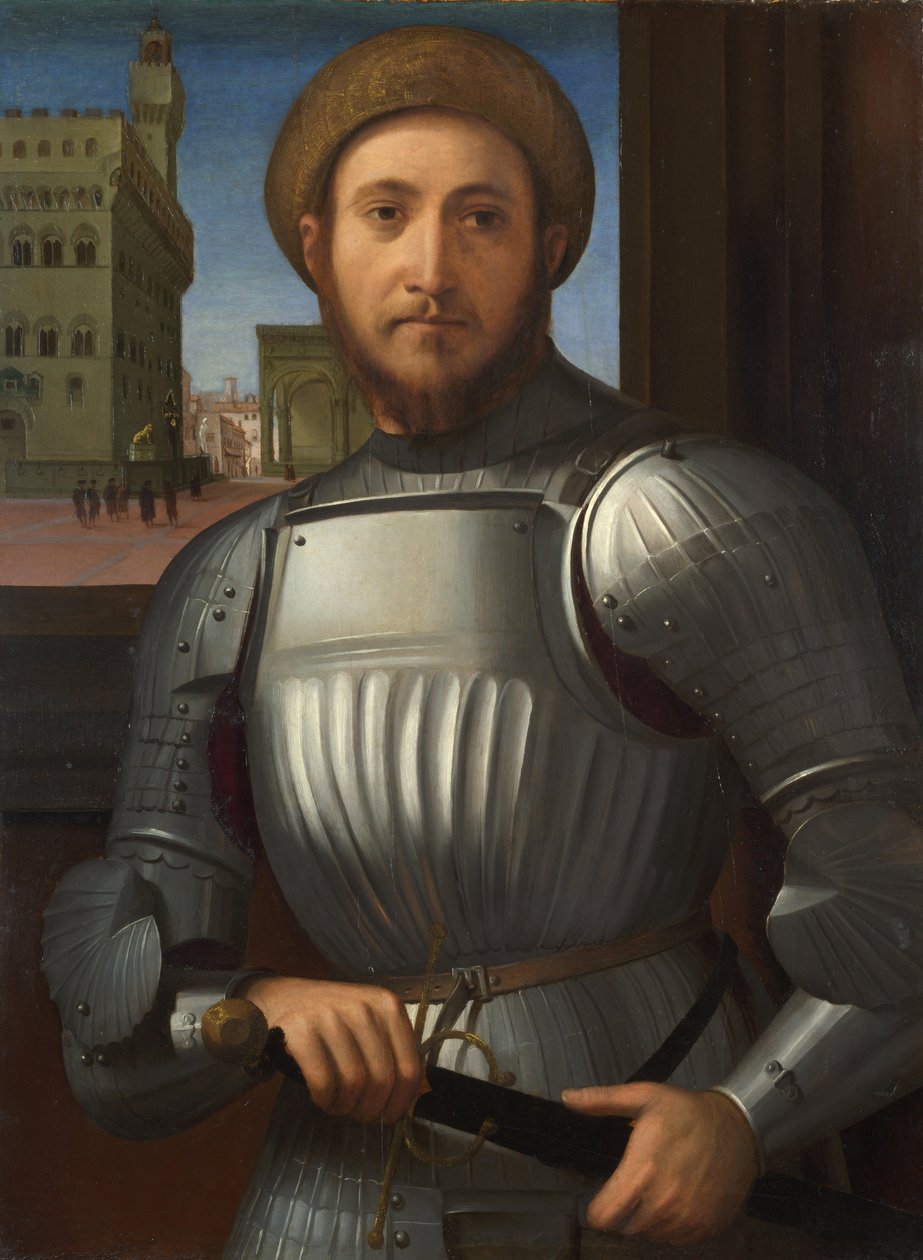 Retrato de um homem de armadura, c. 1510 de Francesco Granacci