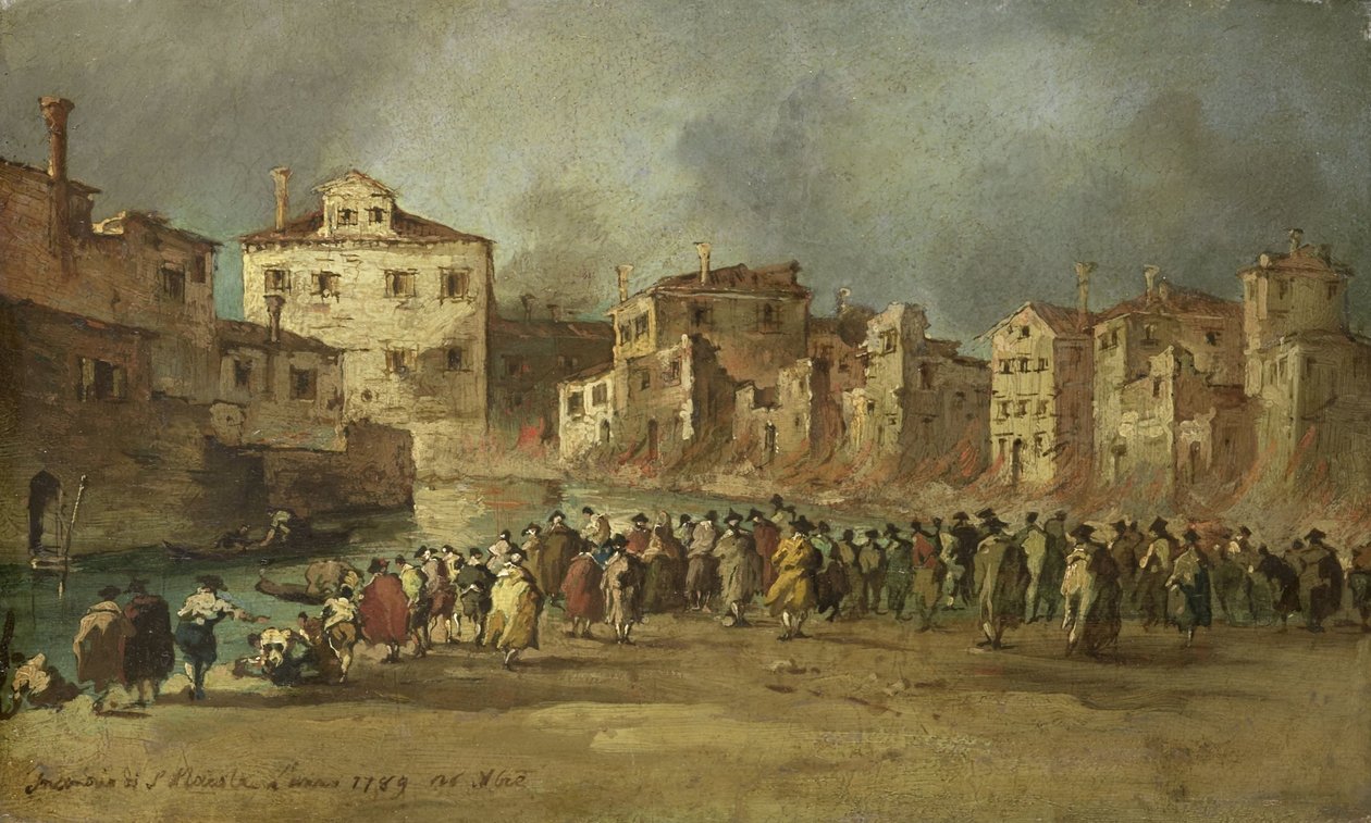 O incêndio no bairro de San Marcuola de Veneza, 28 de Novembro de 1789 de Francesco Guardi (copy after)