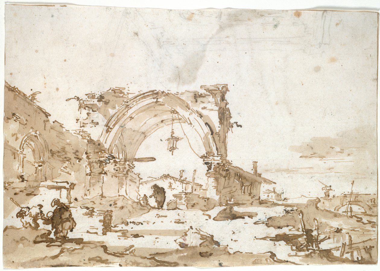Um capricho com um arco gótico em ruínas de Francesco Guardi