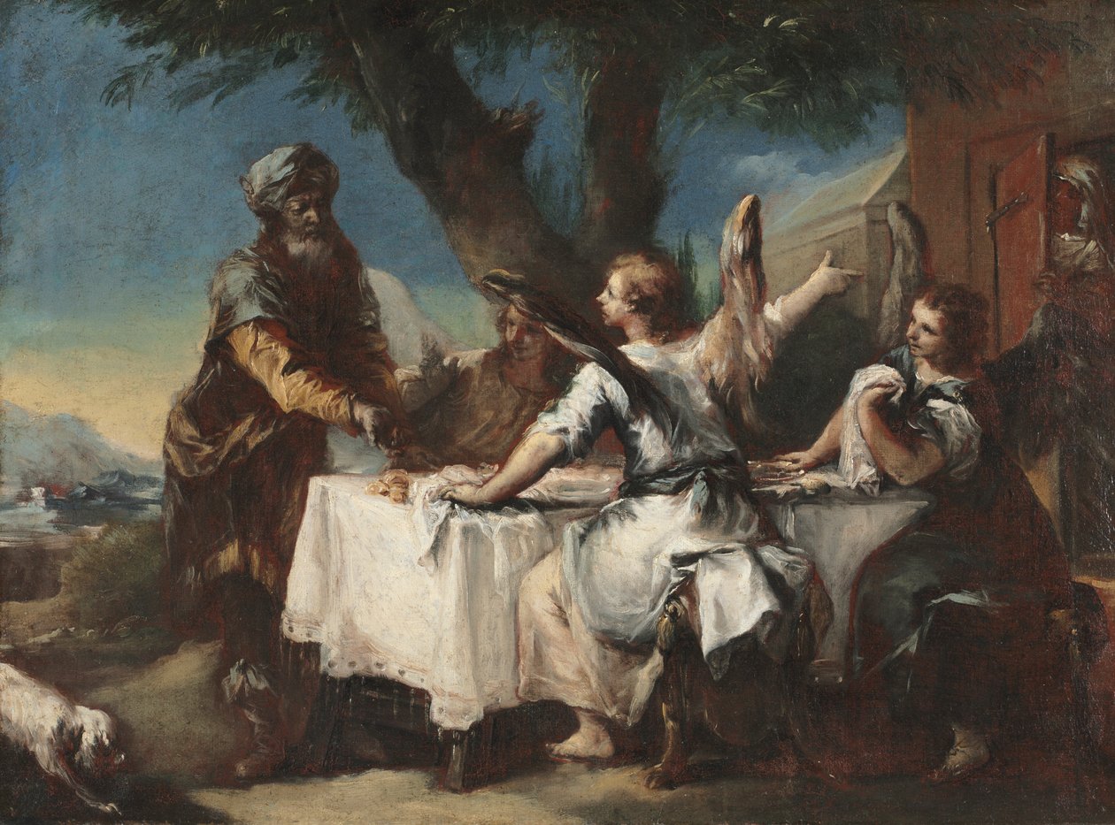 Abraham Congratulando-se com os três anjos, década de 1750. de Francesco Guardi