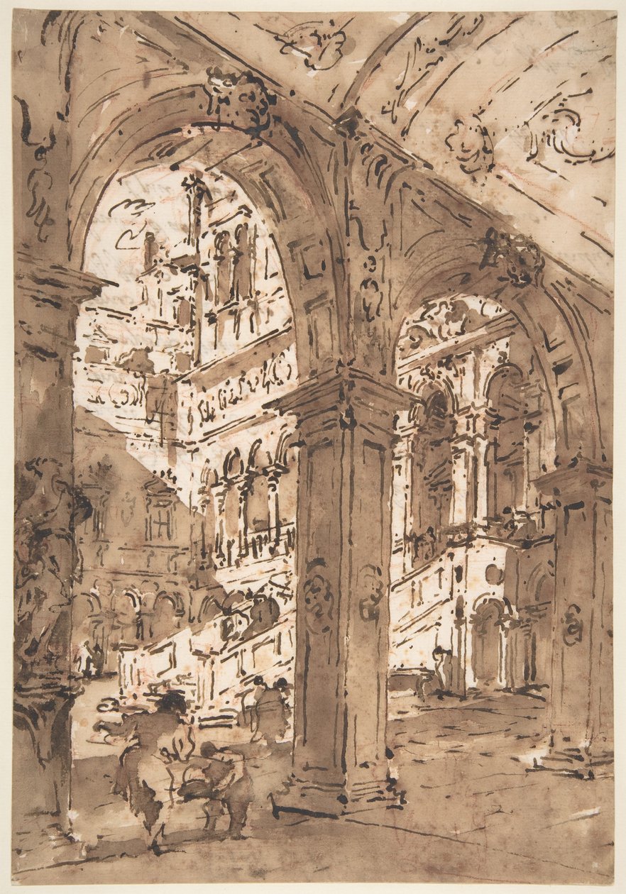 Capricho arquitetónico: Pátio de um palácio de Francesco Guardi