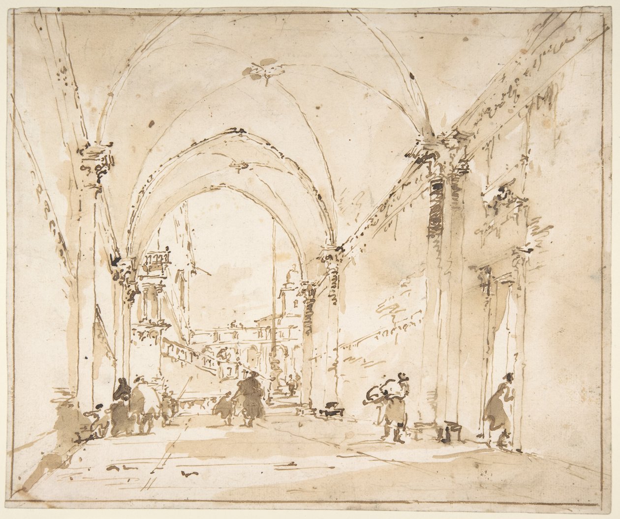 Capricho arquitetónico: passagem abobadada que conduz a uma praça de Francesco Guardi