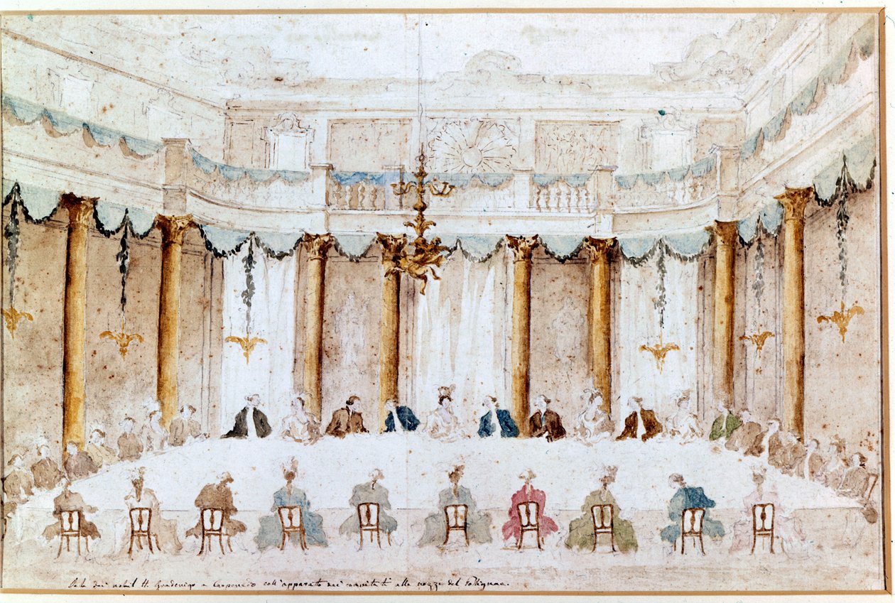 Banquete para o casamento de Polignac. Desenho de Francesco Guardi (1712 - 1793). de Francesco Guardi