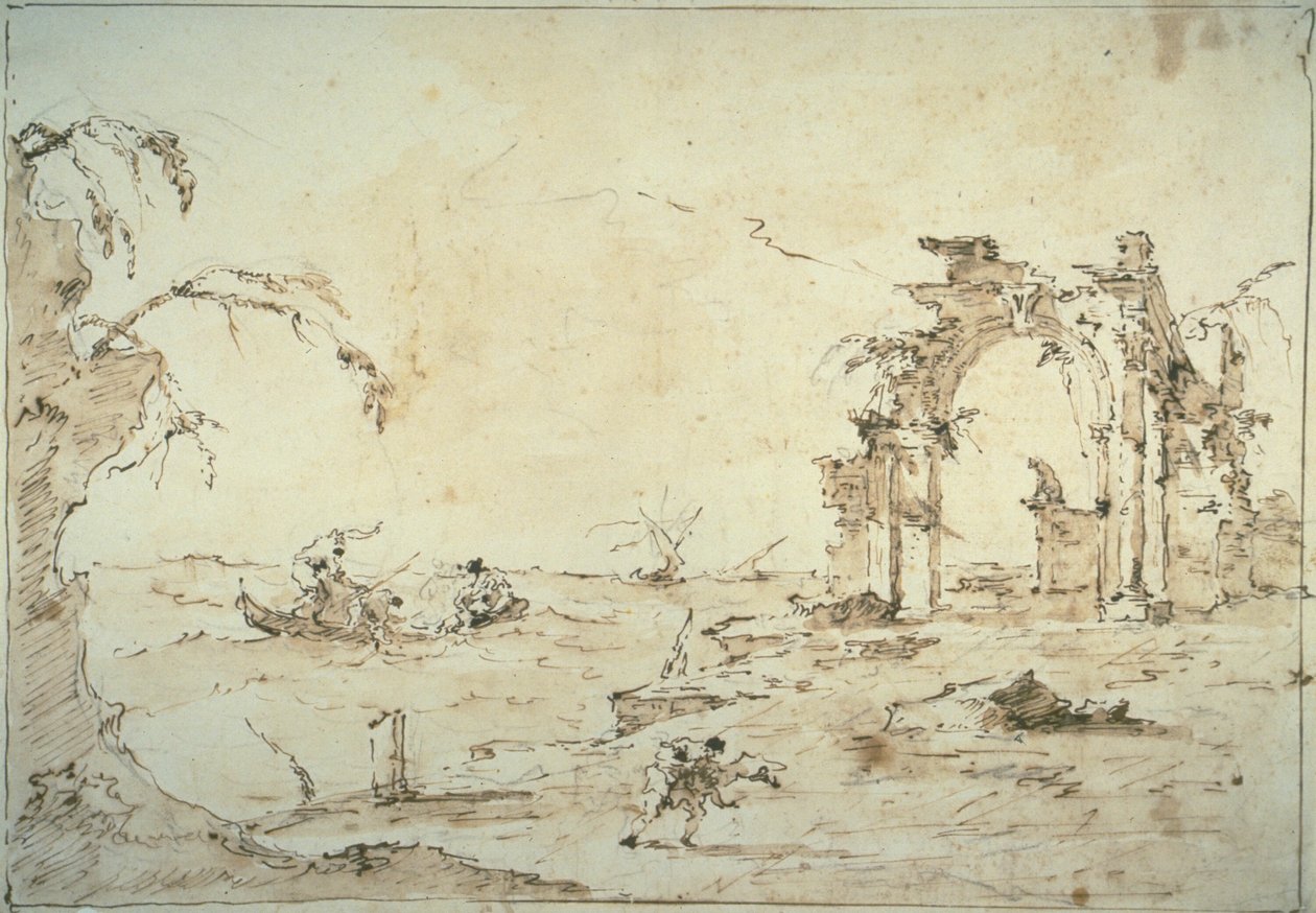 Capriccio com uma tempestade na lagoa de Francesco Guardi