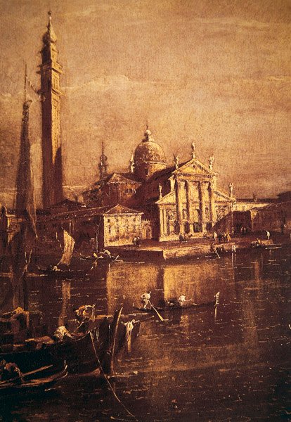 Igreja de San Giorgio e o Campanile, detalhe da bacia da Praça de São Marcos, c.1774 de Francesco Guardi