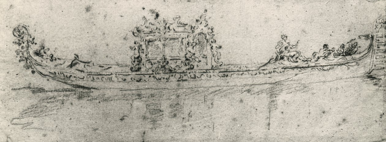 Gôndola reservada aos embaixadores, por Francesco Guardi (1712-1793), desenho. de Francesco Guardi