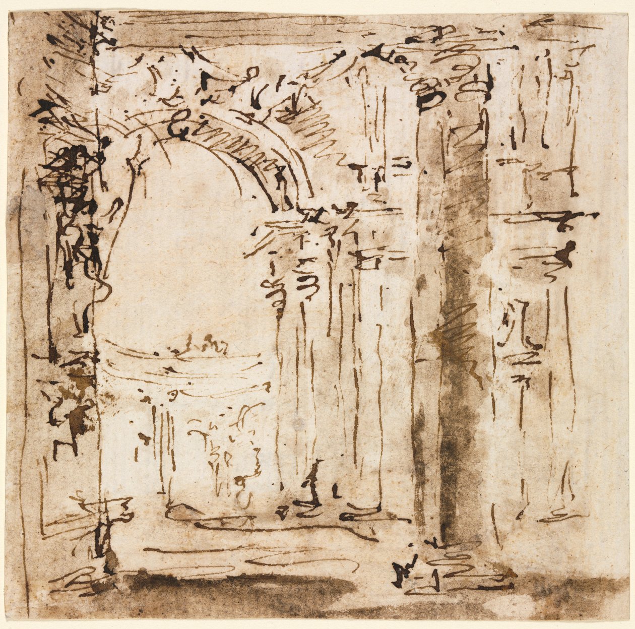 Par de desenhos: Esboço do labirinto da Villa Pisani e Piazza San Marco ..., 1773-1778. de Francesco Guardi