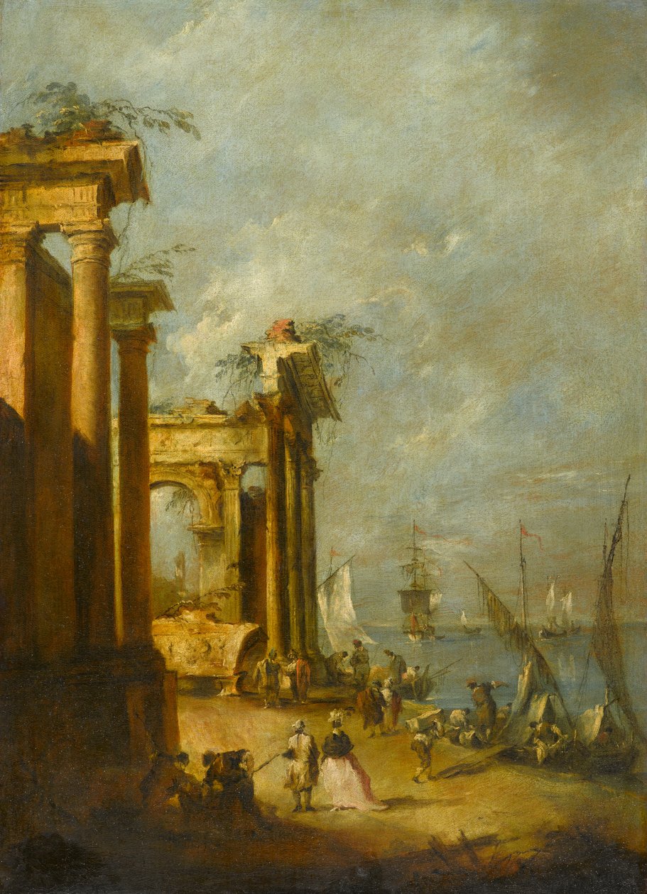 Ruínas Romanas Perto da Lagoa, c.1765-1775 de Francesco Guardi