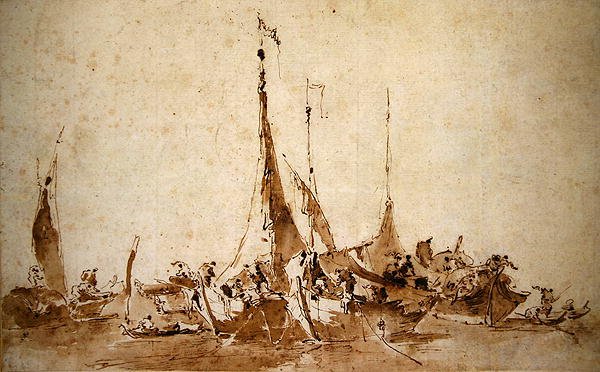 Estudos de Barcos de Pesca (caneta e tinta e lavagem em papel) de Francesco Guardi