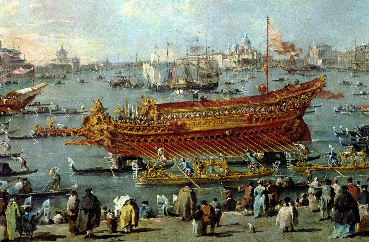 A partida do &39;Bucentaur&39; em direção ao Lido de Veneza no dia da Ascensão, detalhe do barco, 1766-70 de Francesco Guardi