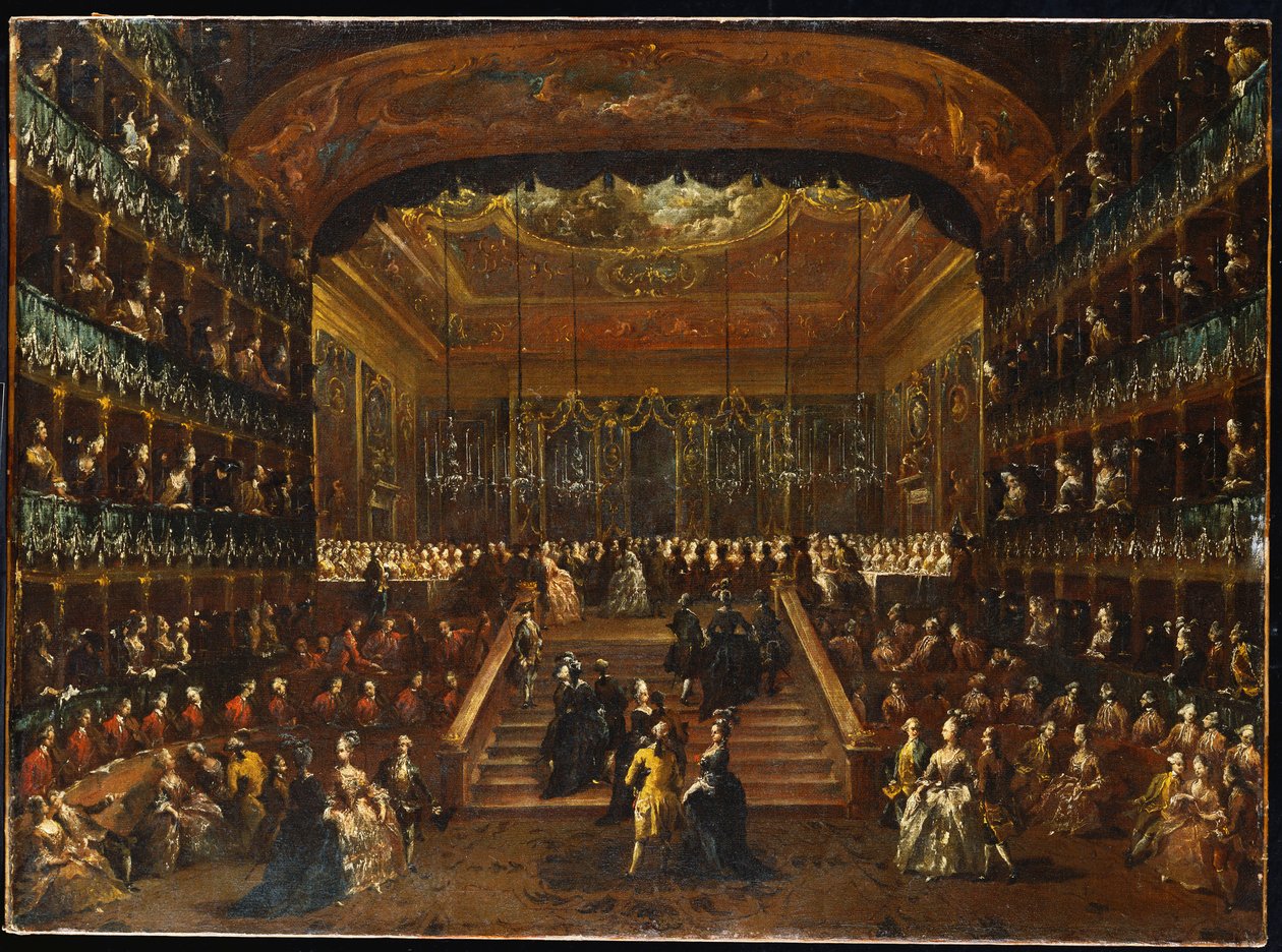 O Jantar e Baile no Teatro San Benedetto Veneza, em homenagem ao Conti Del Nord, 22 de janeiro de 1782 de Francesco Guardi