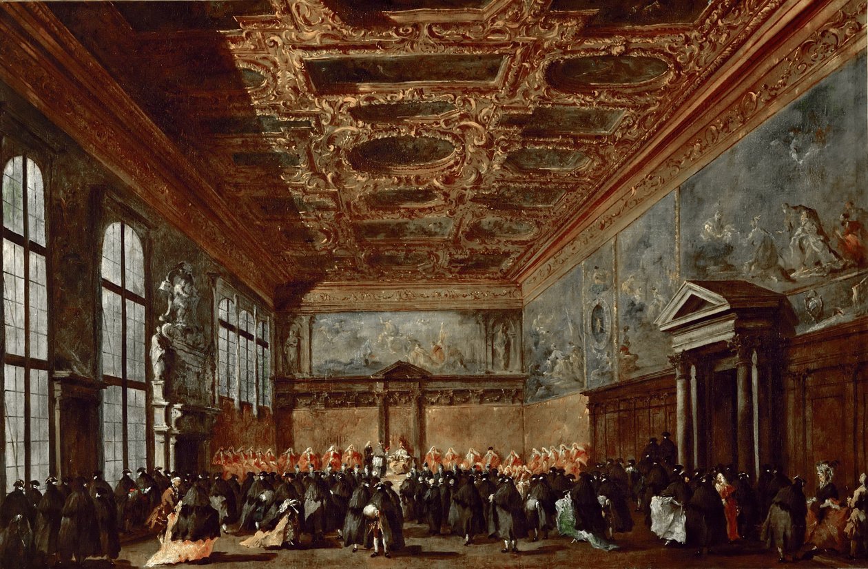O Doge de Veneza dando audiência na Sala del Collegio no Palácio dos Doges de Francesco Guardi