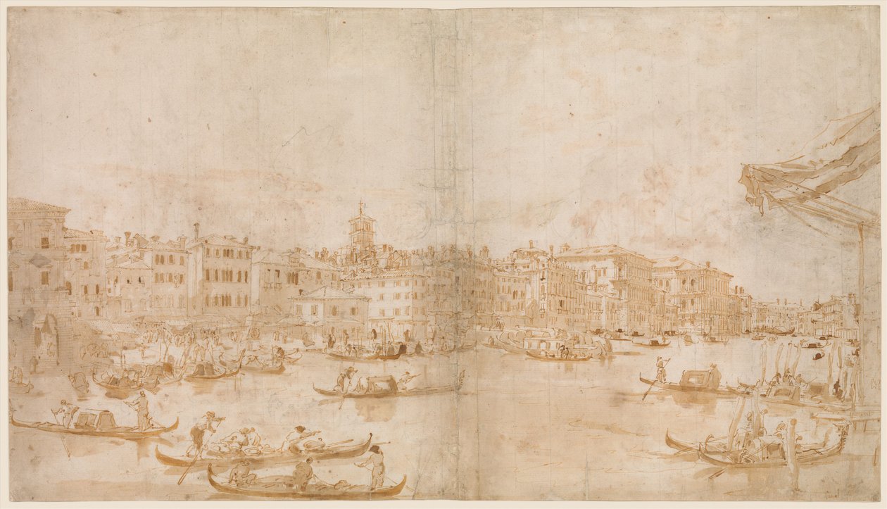 O Grande Canal acima do Rialto (recto); Um sacerdote a celebrar missa e São Vicente Ferrer a pregar (verso) de Francesco Guardi