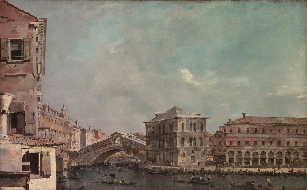 O Grande Canal acima do Rialto, c.1760 (óleo sobre tela) de Francesco Guardi