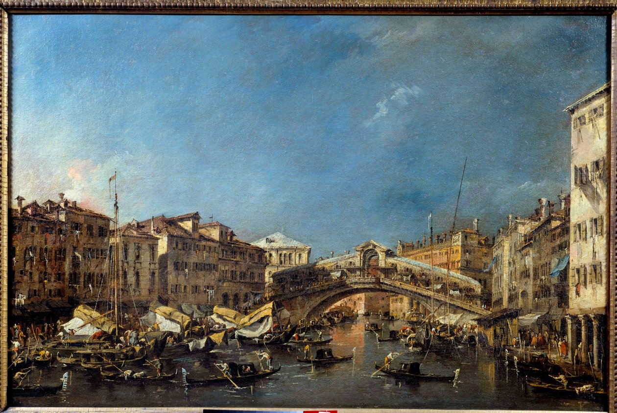 A Ponte Rialto em Veneza no século XVIII Pintura de Francesco Guardi (1712-1793) Sol do século XVIII. 0,62x0,93 m Toulouse, Musee des Augustins de Francesco Guardi