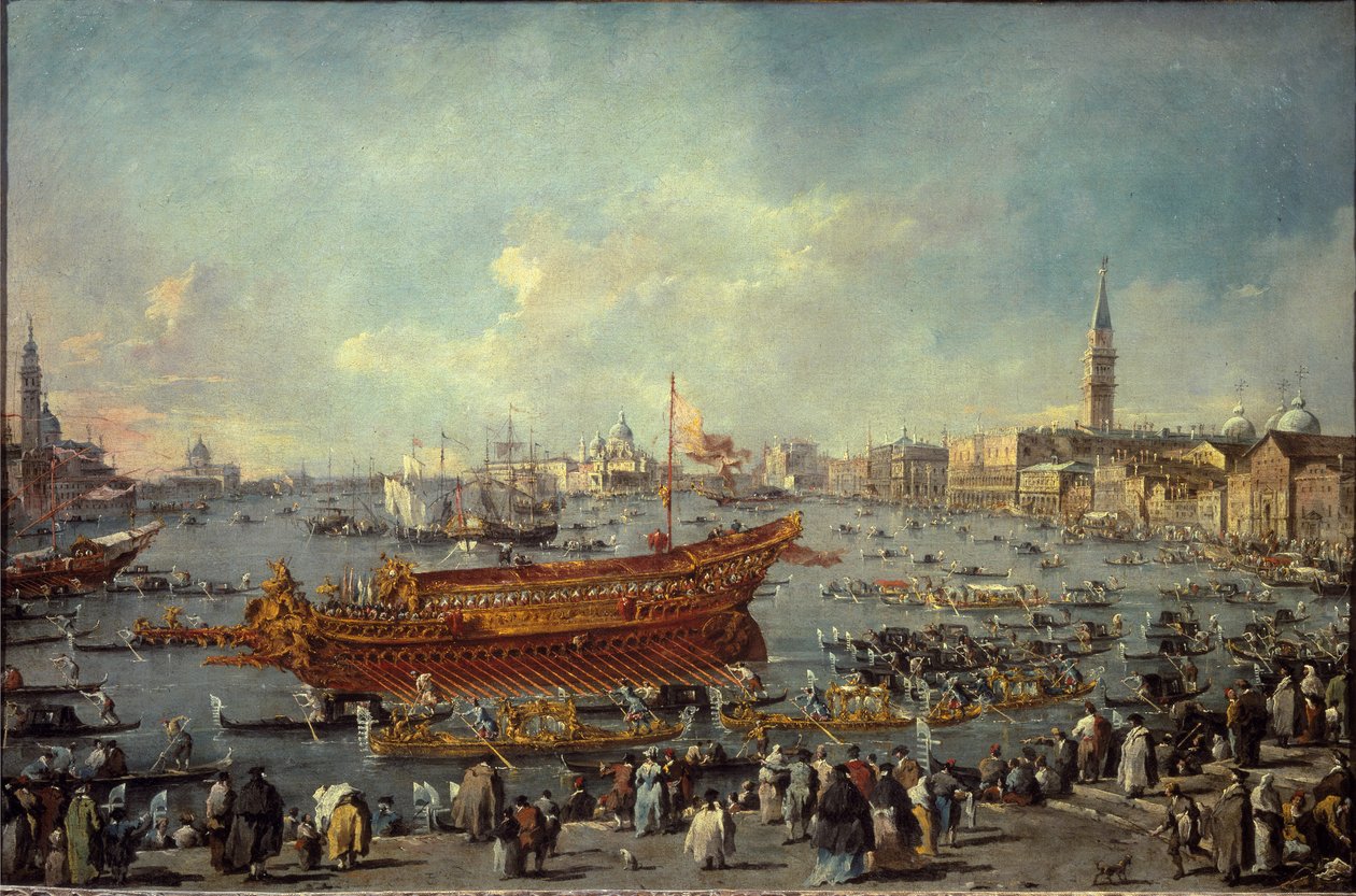 A partida do Bucentauro para o Lido de Veneza para a cerimónia do Dia da Ascensão (óleo sobre tela de Francesco Guardi