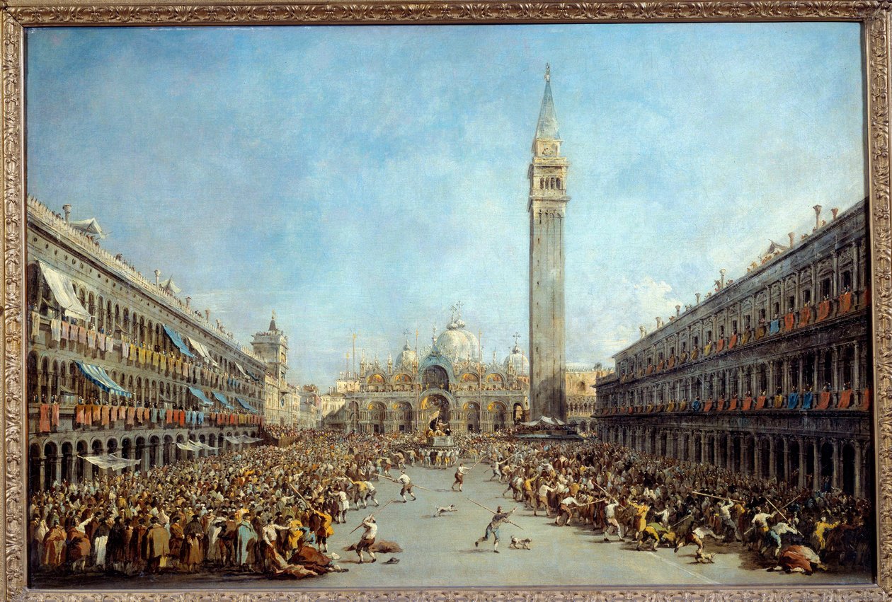 O doge de Veneza Alvise IV trazido pelos gondolianos após sua eleição Praça Saint Mark em 1763 Pintura de Francesco Guardi (1712-1792) 1770 Sol. 0,67x1 m Grenoble, Musee des Beaux Arts de Francesco Guardi