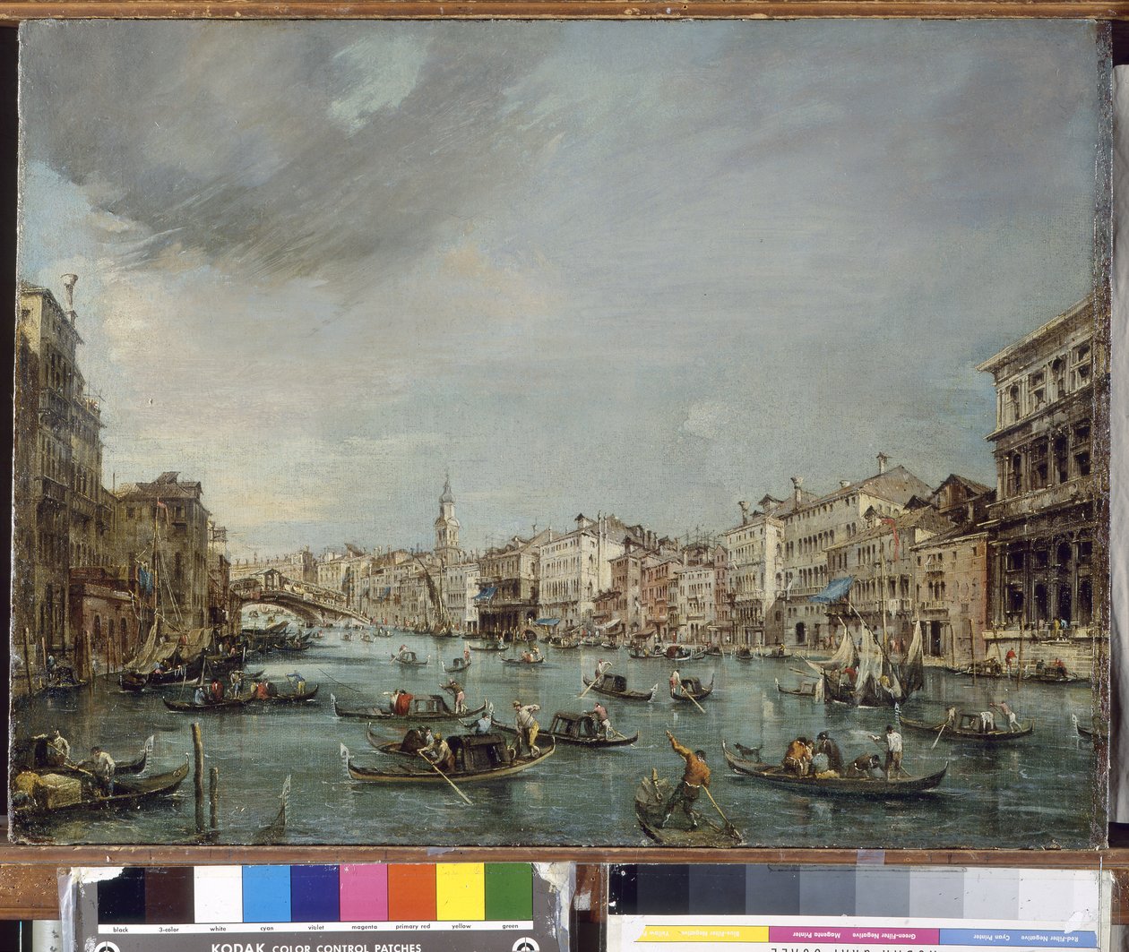 Vista do Grande Canal em direção a Rialto com o Palazzo Grimani e o Palazzo Manin de Francesco Guardi