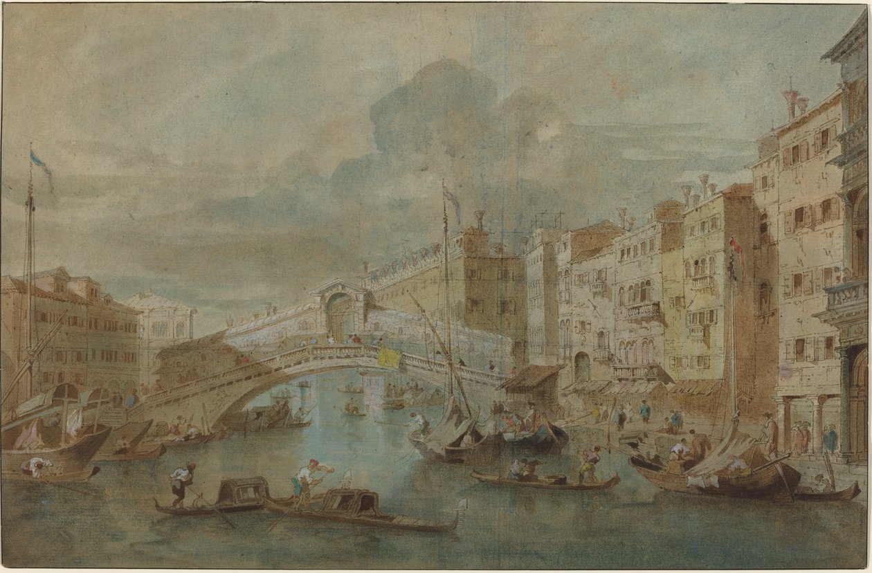 Vista da ponte de Rialto, Veneza de Francesco Guardi