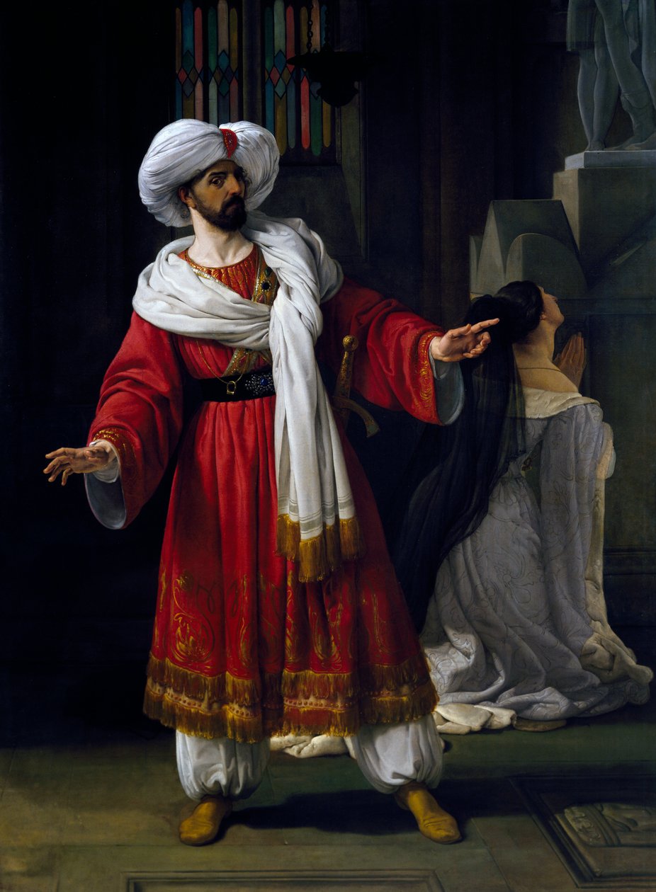Giovanni David (1790-1864) em papel de Alexandre no melodrama árabe na Gália por Giovanni Papini (1796-1867) de Francesco Hayez