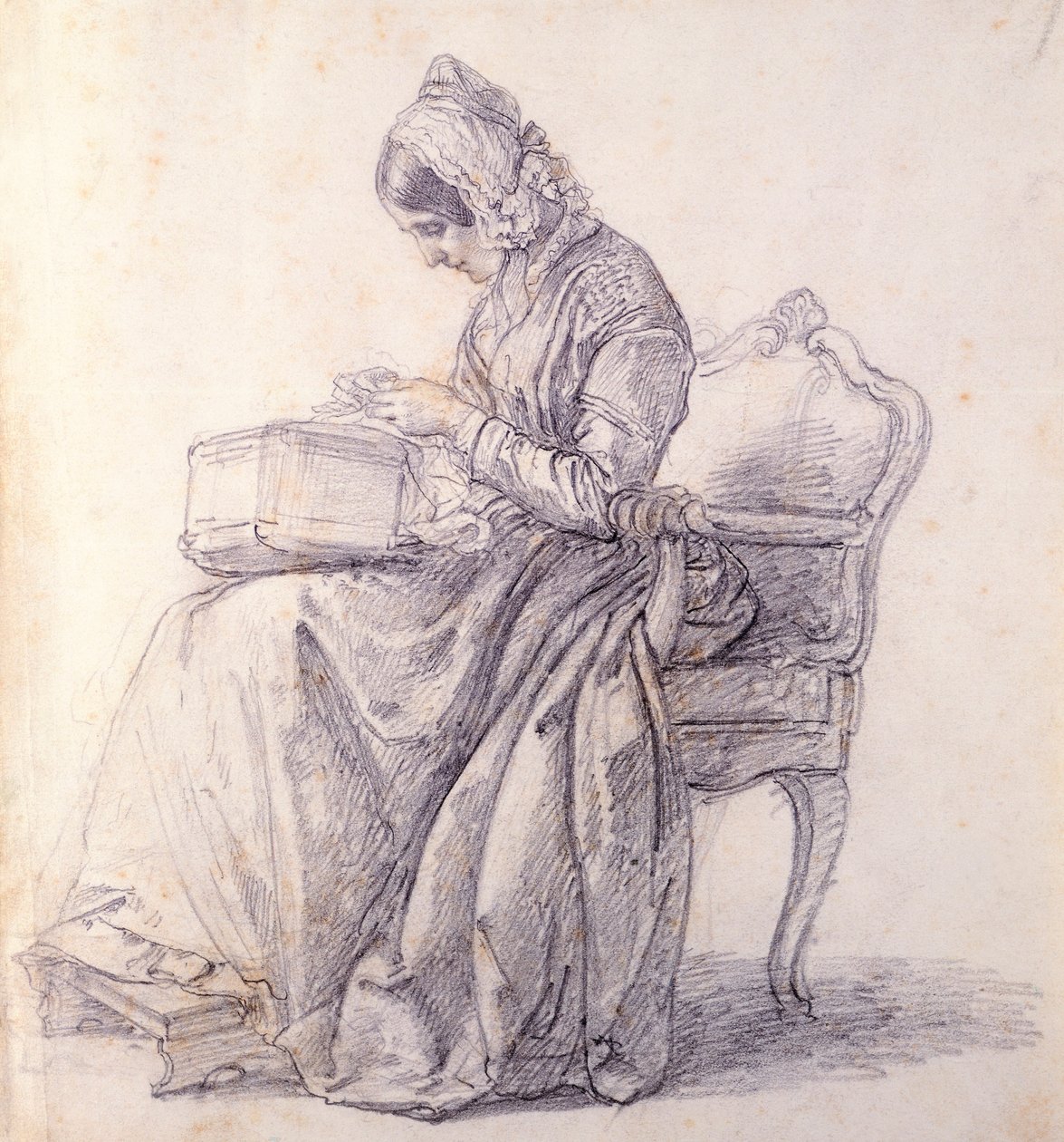 Retrato de sua esposa, de Francesco Hayez (1791-1882), desenho de Francesco Hayez