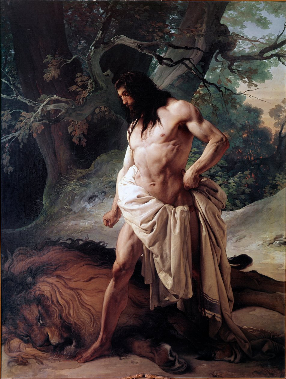 Samson Relógios O Leão que acabou de matar com as mãos nuas (óleo sobre tela de Francesco Hayez