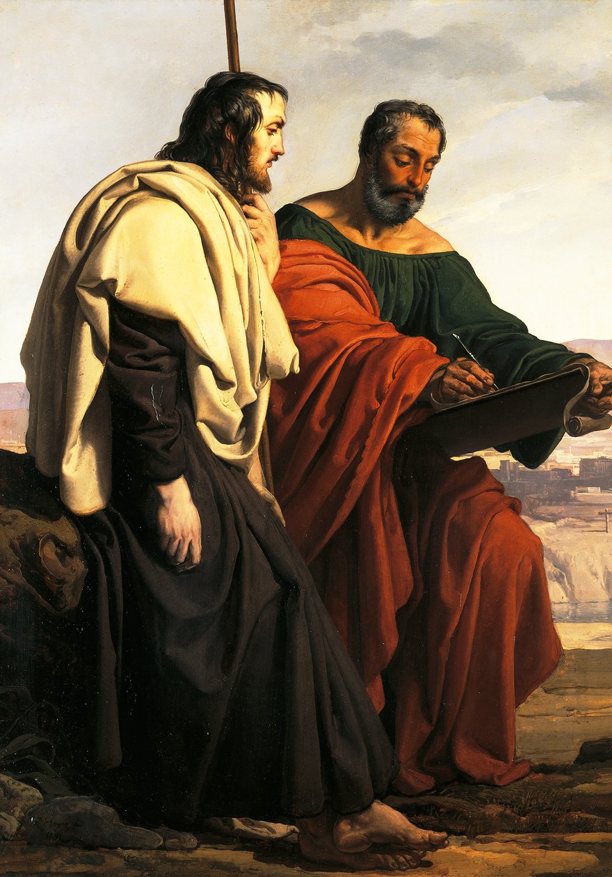 Os Apóstolos Felipe e Tiago a caminho de sua pregação, ou seja, dois patriotas exilados, vestidos de tricolor de Francesco Hayez
