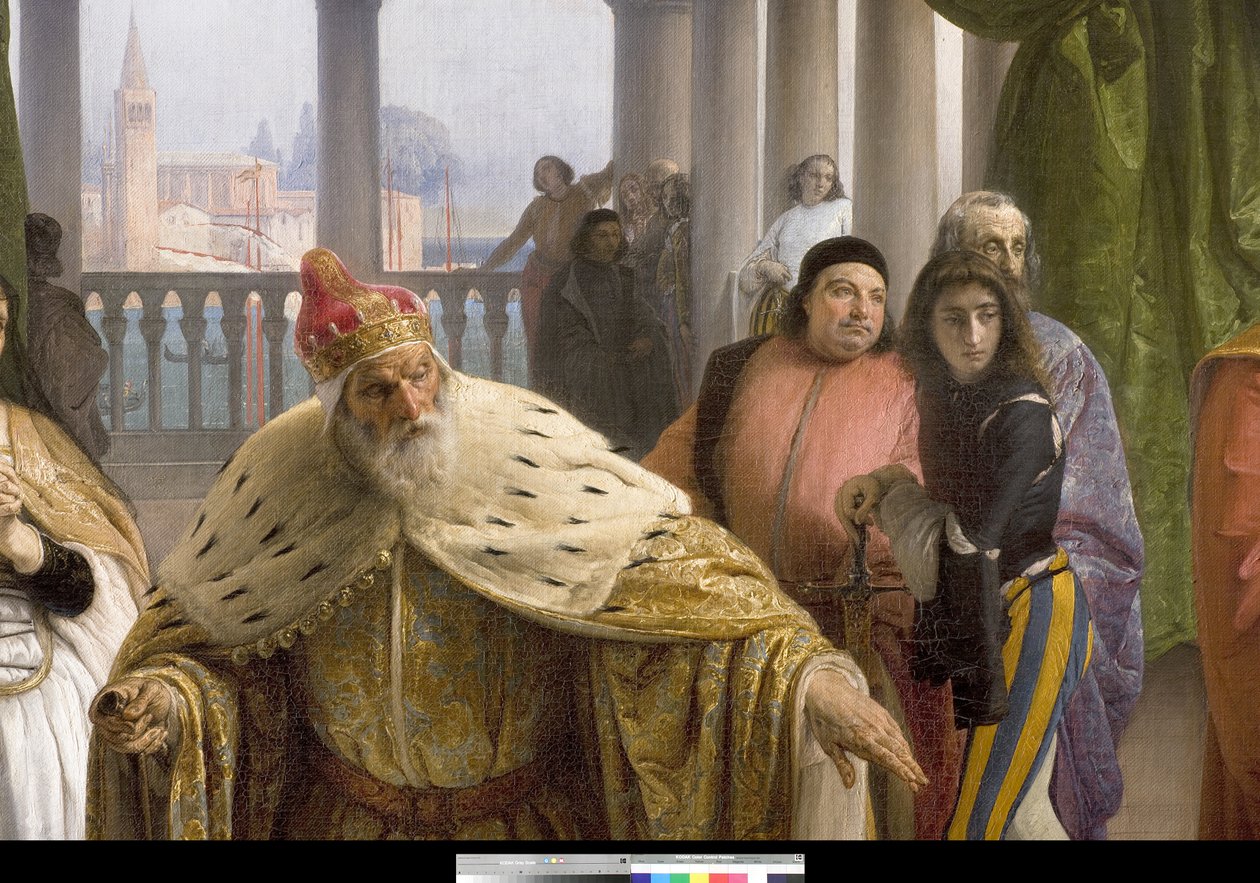 O último encontro entre Jacopo Foscari e sua família antes de ser exilado, 1838-40 de Francesco Hayez