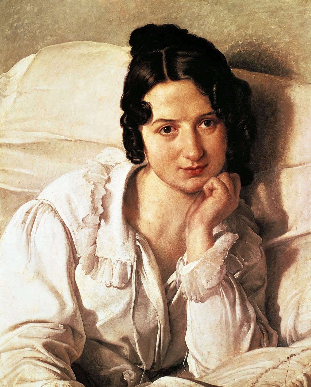 A mulher doente, retrato de Carolina Zucchi de Francesco Hayez (1791-1882), óleo sobre tela, 60x495 cm de Francesco Hayez
