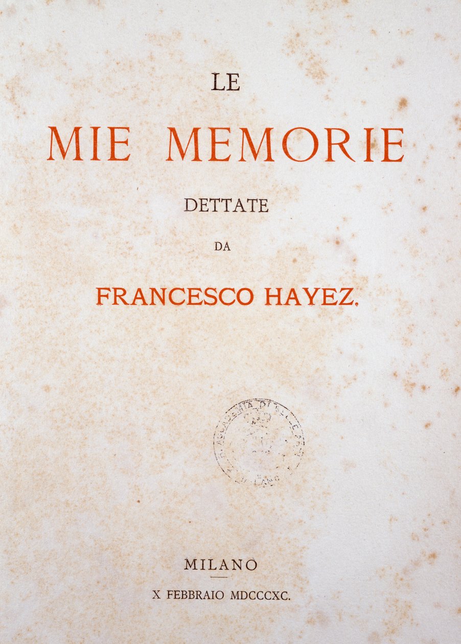 Página de título de Minhas Memórias de Francesco Hayez