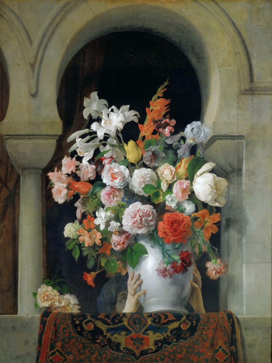Vaso de flores na janela de um harém, 1881. de Francesco Hayez