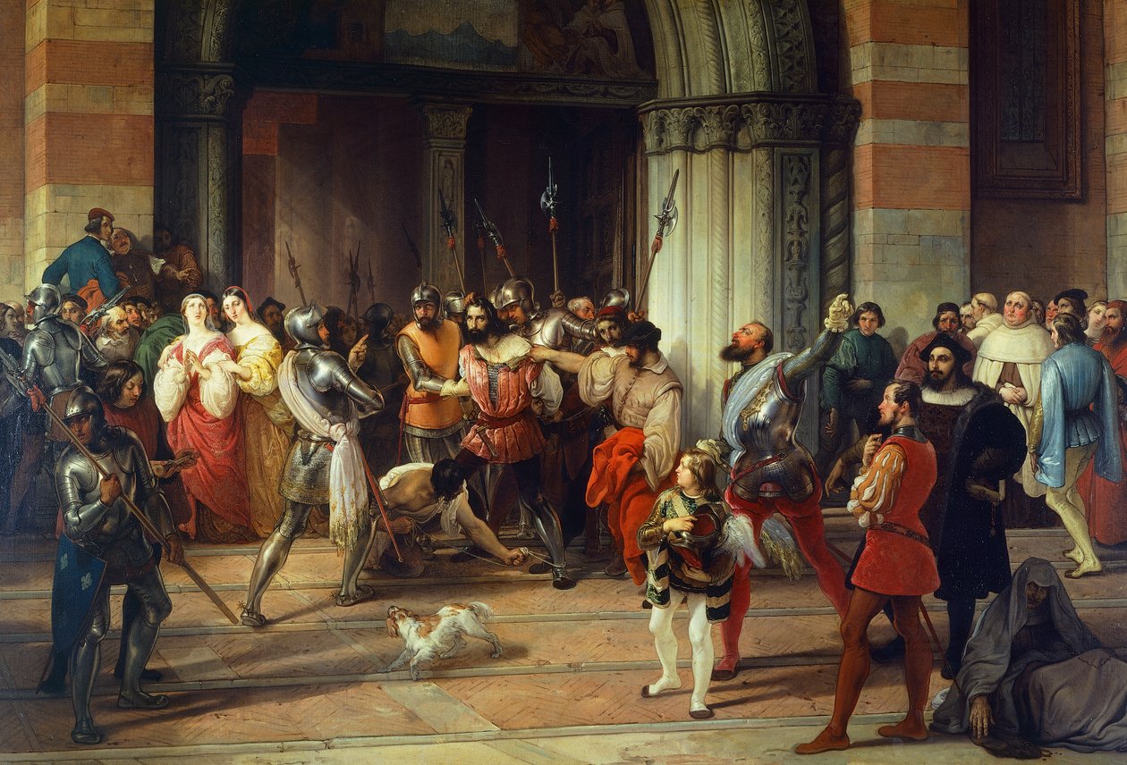 Ventura Fenaroli Preso na Igreja Carmine em Brescia pelos franceses, por Francesco Hayez de Francesco Hayez