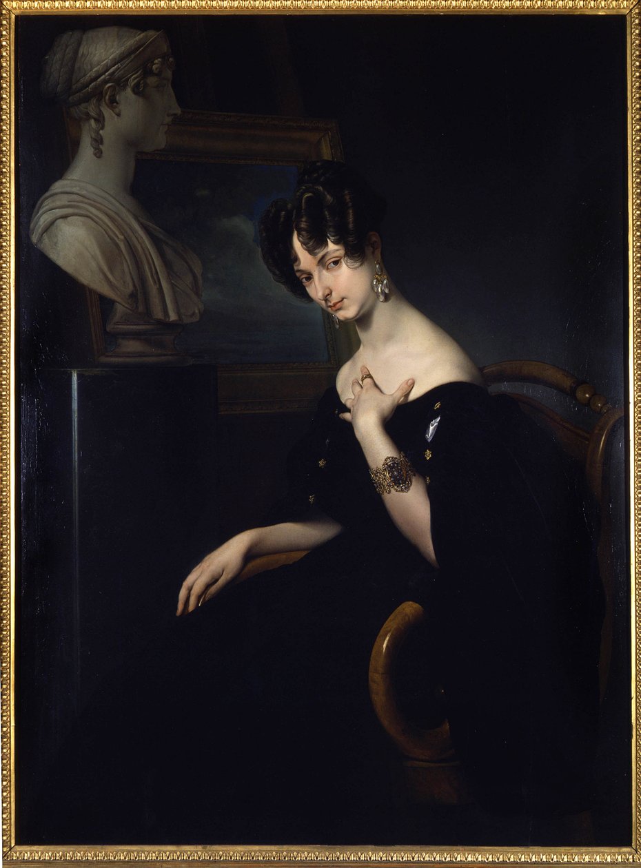 retrato da Marquesa Cristina Trivulzio, Princesa de Belgiojoso (Bélgica) (1808-1871), patriota italiana e mulher de letras, pintura de Francesco Hayez. em Florença, Itália. de Francesco Hayez