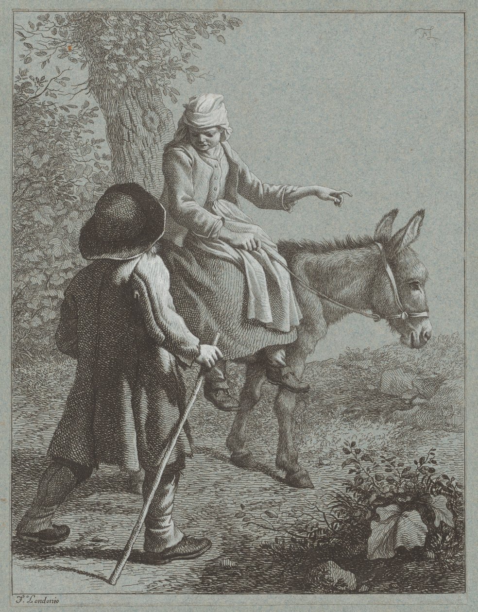 Menino e menina com um burro, 1764. de Francesco Londonio