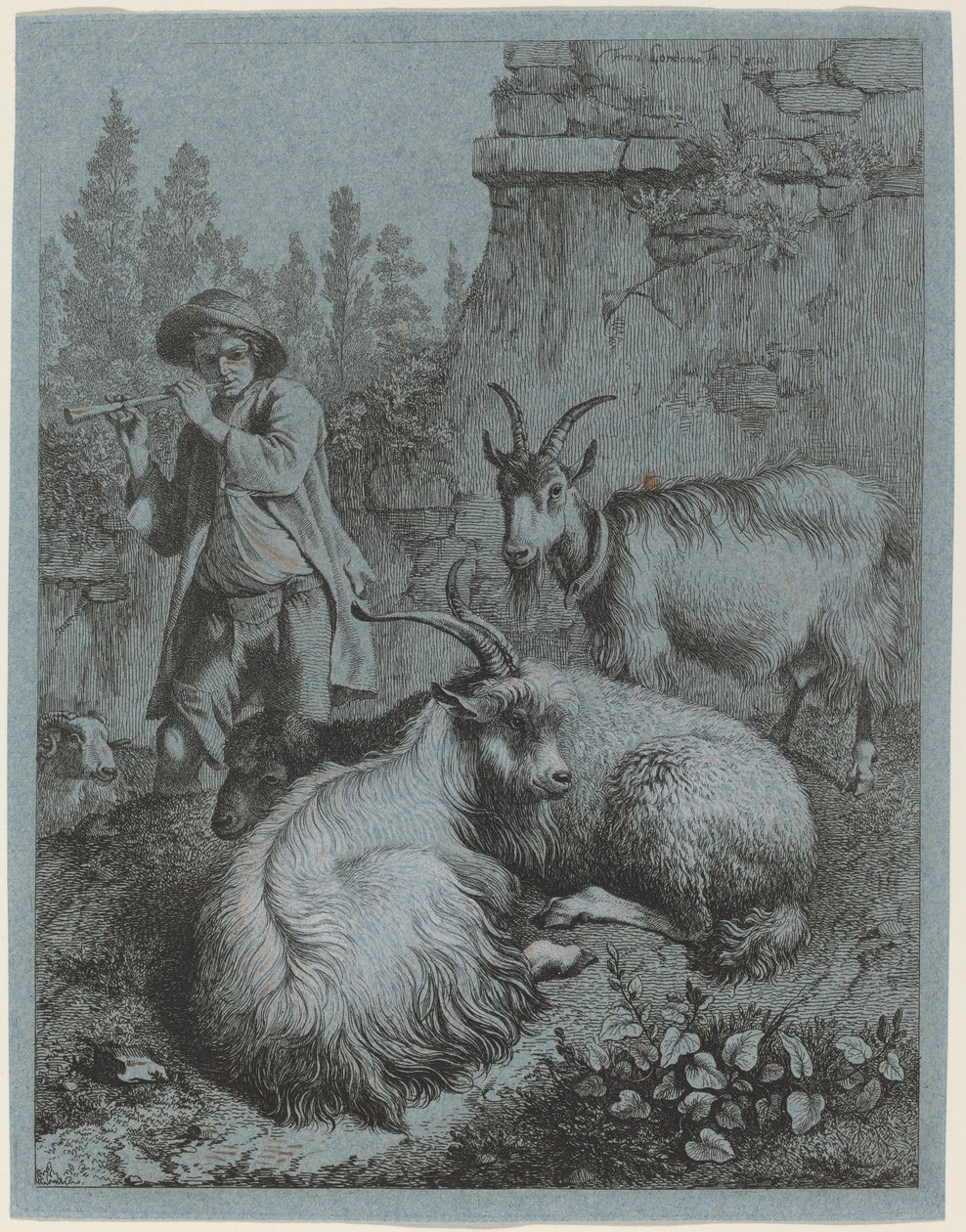 Goatherd tubulação para quatro cabras. de Francesco Londonio