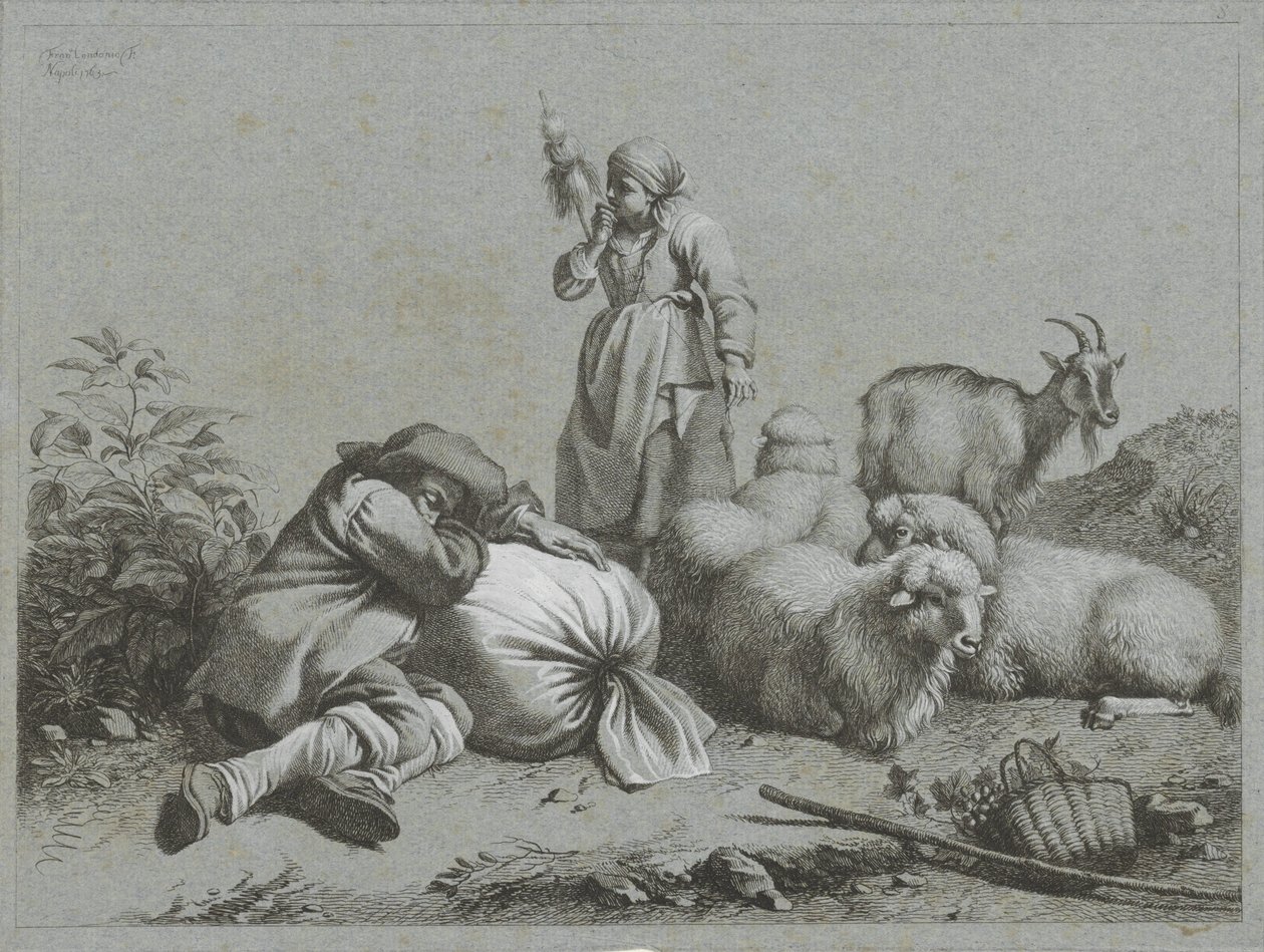Pastor e pastora com ovelhas e cabras Cenas de pastor (título da série) de Francesco Londonio