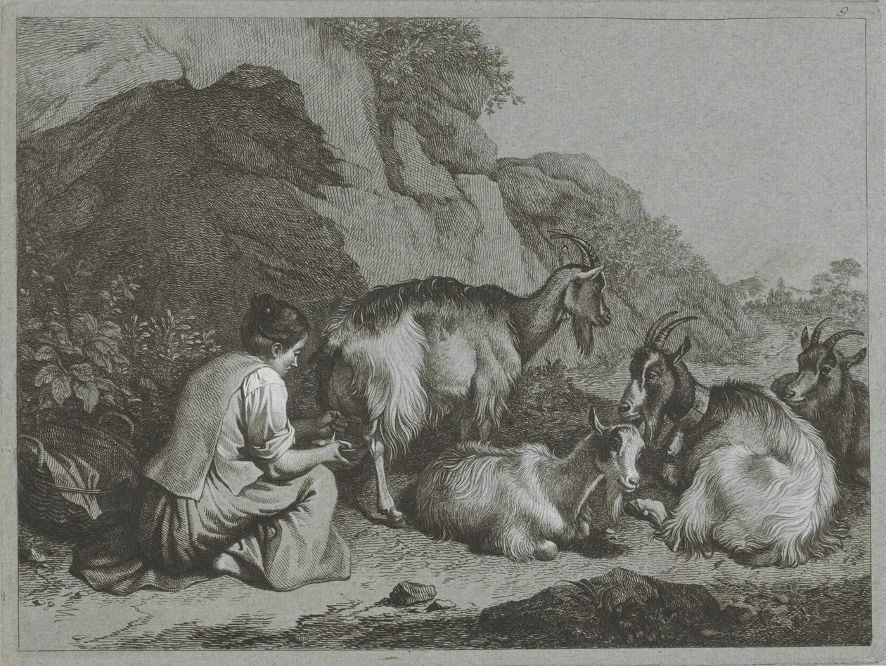 Pastora com rebanho de cabras Cenas de pastor (título da série) de Francesco Londonio