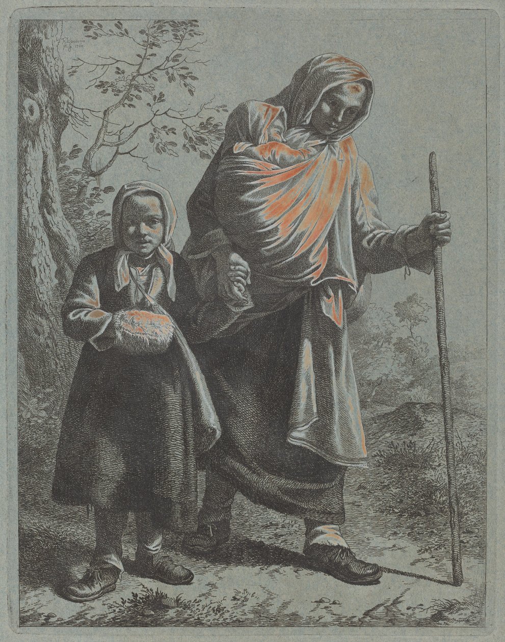 Mulher camponesa com bebê e menina, 17601764. de Francesco Londonio