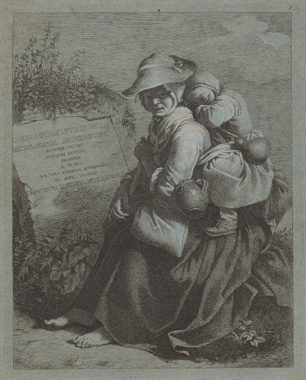 Camponesa sentada com criança dormindo, 17581759. de Francesco Londonio