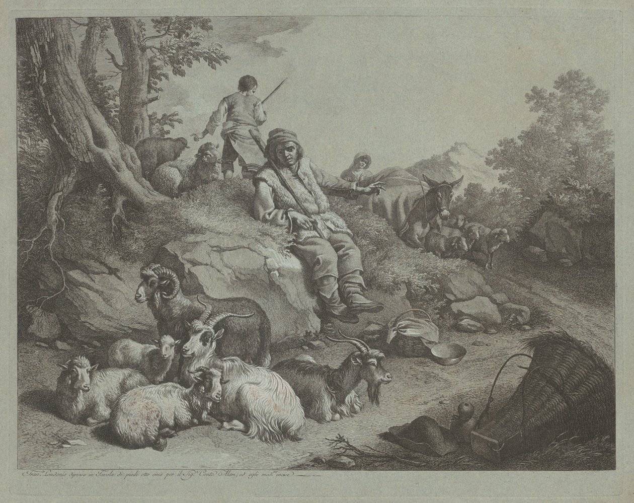 Pastor Sentado perante um Rebanho de Cabras, depois de 1766. de Francesco Londonio