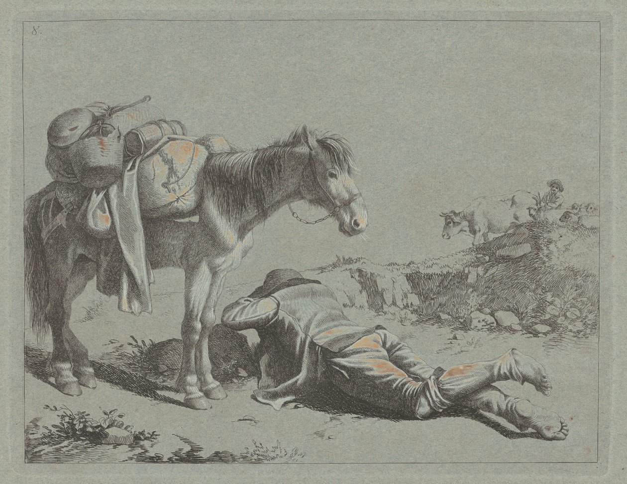Pastor em repouso perto de um cavalo de carga de Francesco Londonio