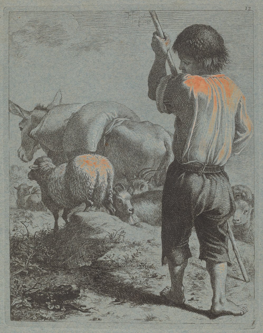 Pastor com burro, ovelha e cabra de Francesco Londonio