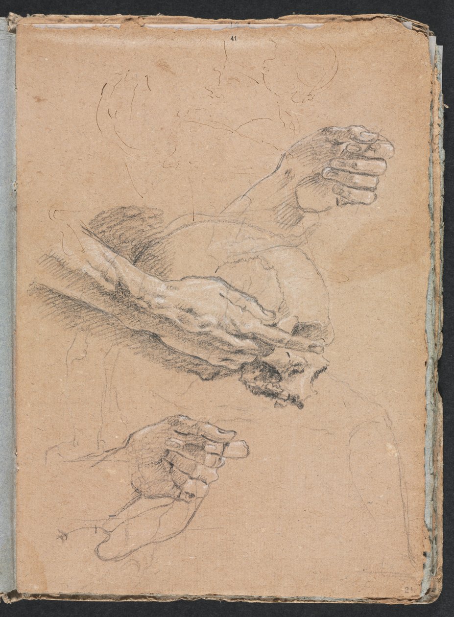 Verona Sketchbook: Estudo de mãos e crânio página 21, 1760. de Francesco Lorenzi