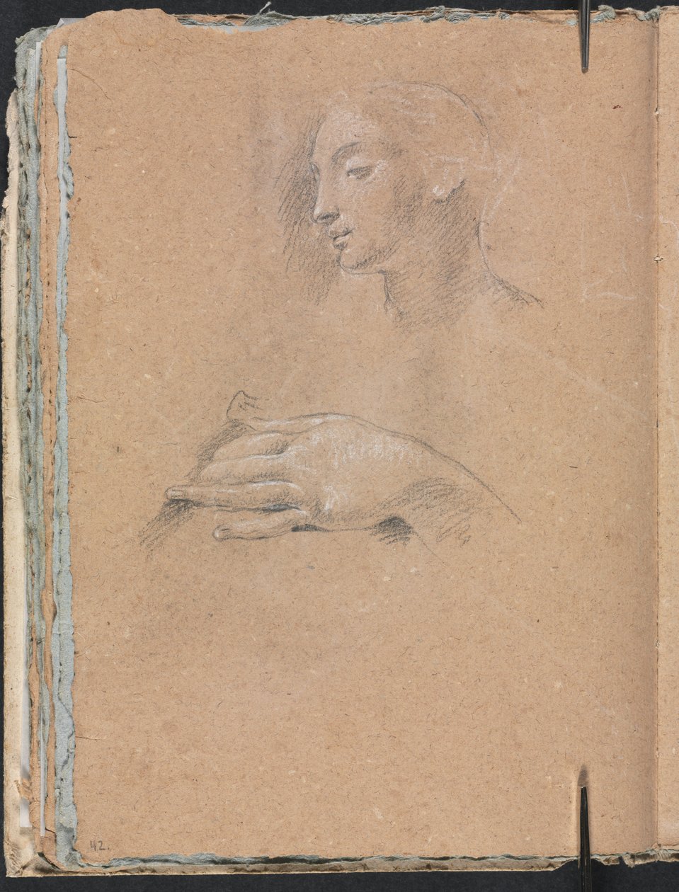 Verona Sketchbook: Cabeça feminina e mão esquerda, páginas 42, 1760. de Francesco Lorenzi