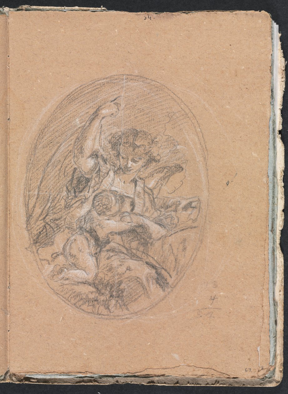 Caderno de Verona: Figura com criança na rotatória, páginas 67, 1760. de Francesco Lorenzi