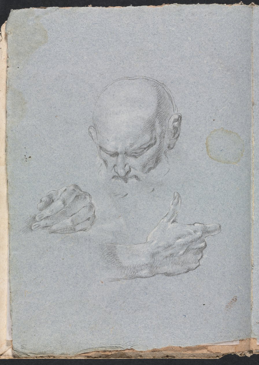 Verona Sketchbook: Cabeça de um homem com as mãos, página 8, 1760. de Francesco Lorenzi