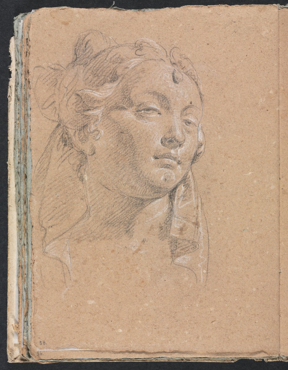 Caderno de desenho de Verona: cabeça de uma mulher página 58, 1760. de Francesco Lorenzi