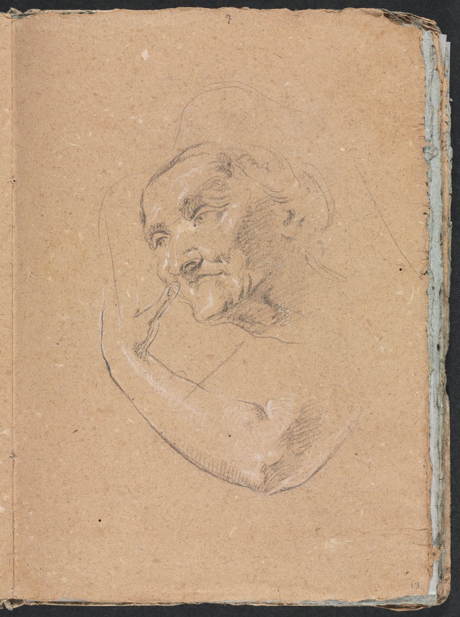 Verona Sketchbook: Cabeça de uma mulher com braço esquerdo, página 13, 1760. de Francesco Lorenzi