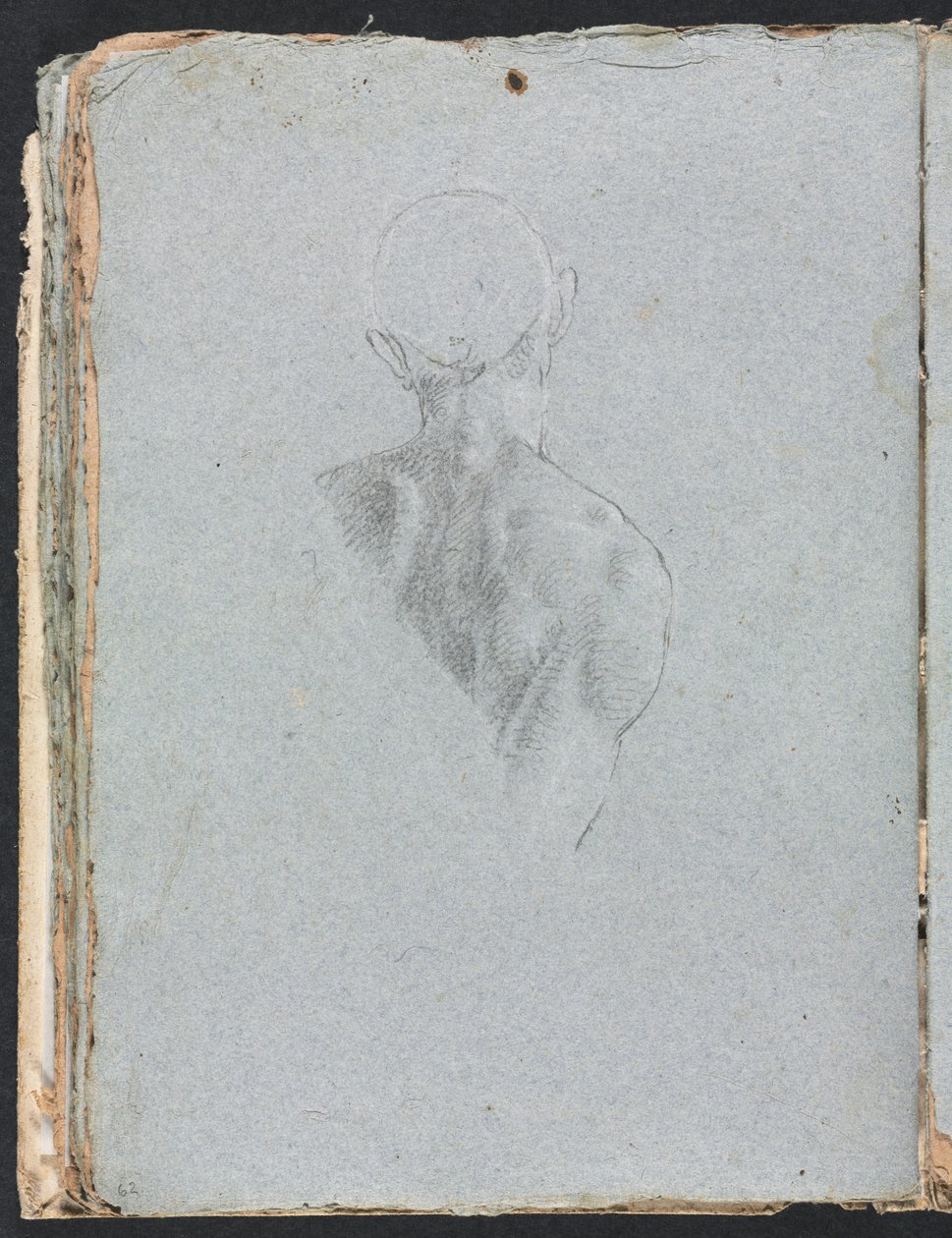 Verona Sketchbook: Cabeça e ombros nus masculinos por trás da página 62, 1760. de Francesco Lorenzi